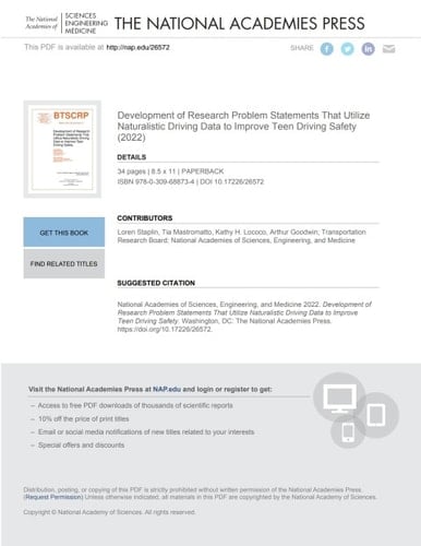 Development of Research Problem Statements That Utilize Naturalistic Driving Data to Improve Teen Driving Safety