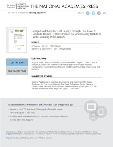 Design Guidelines for Test Level 3 through Test Level 5 Roadside Barrier Systems Placed on Mechanically Stabilized Earth Retaining Walls