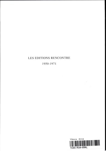 Les Editions Rencontre 1950-1971