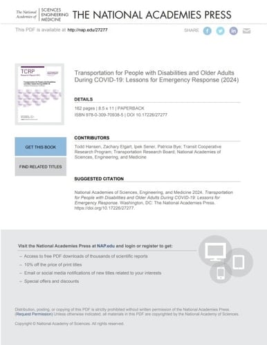 Transportation for People with Disabilities and Older Adults During COVID-19: Lessons for Emergency Response