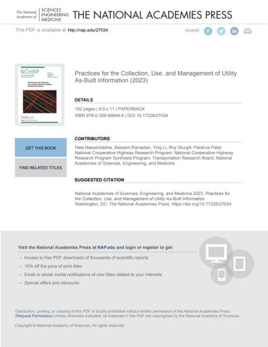 Practices for the Collection, Use, and Management of Utility As-Built Information