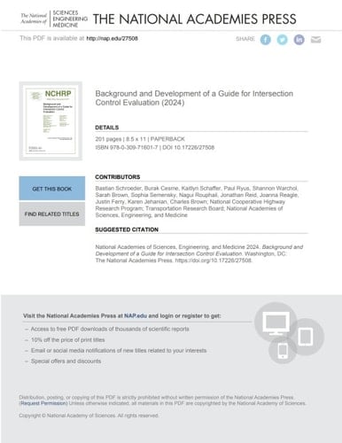 Background and Development of a Guide for Intersection Control Evaluation