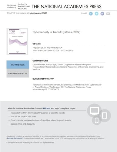 Cybersecurity in Transit Systems