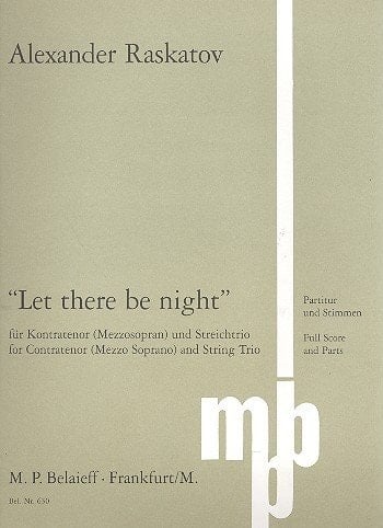 '"Let There Be Night : Cinq Fragments de Samuel Taylor Coleridge. ténor (Mezzo Soprano Contrebasse) et coup d'Trio (VL., Vla, VC.). Partition et voix.