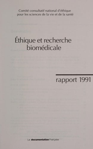 Éthique et recherche biomédicale rapport 1991