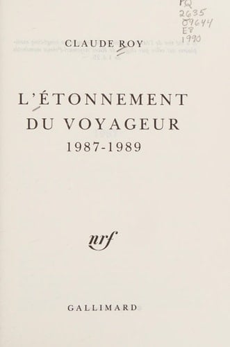 L'étonnement du voyageur, 1987-1989