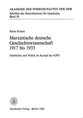 Marxistische deutsche Geschichtswissenschaft 1917 bis 1933