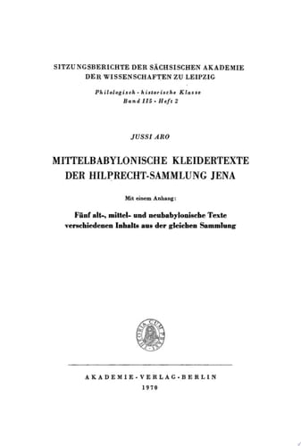 Mittelbabylonische Kleidertexte der Hilprecht-Sammlung Jena