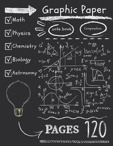 Chalk writing graph paper composition notebook, multi use science, math, physics notebook. Large 8.5 x 11 inch, 120 pages.