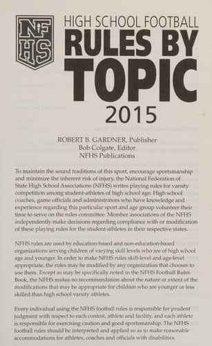 2015 NFHS High School Football: Rules By Topic