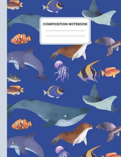 Primary Composition Notebook Wide ruled: Shark Composition Notebook for kids. Sea fish notebook for kindergarten, kids toddlers