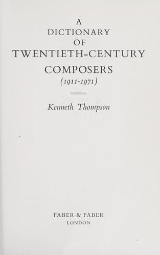 A Dictionary of 20th Century Composers, 1911-1971