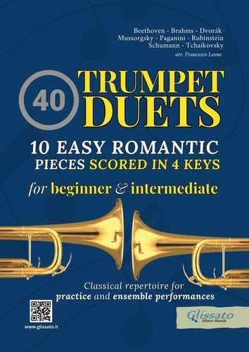 Trumpet duets book | 10 Easy Romantic pieces scored in 4 keys: beginner - intermediate