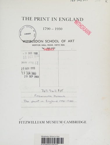 Print in England, 1790-1930: A Private Collection Catalogue