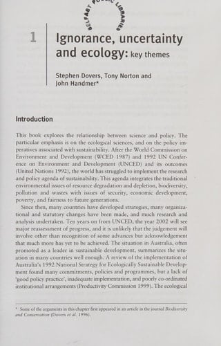 Ecology, Uncertainty and Policy Managing Ecosystems for Sustainability
