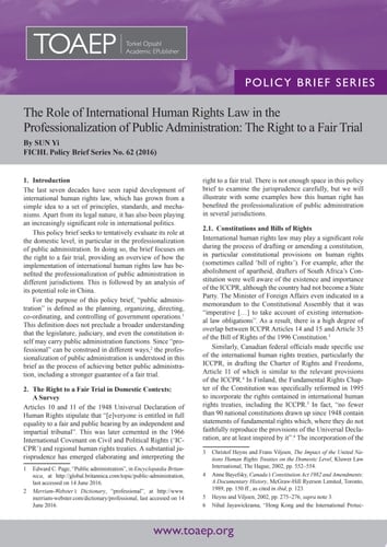 The Role of International Human Rights Law in the Professionalization of Public Administration The Right to a Fair Trial