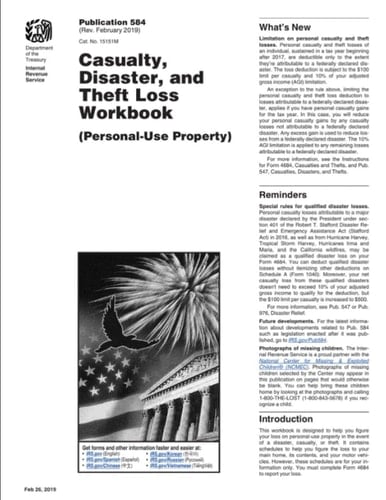 Casualty, Disaster, and Theft Loss Workbook (Personal-Use Property): IRS Publication 584 (IRS Publications)