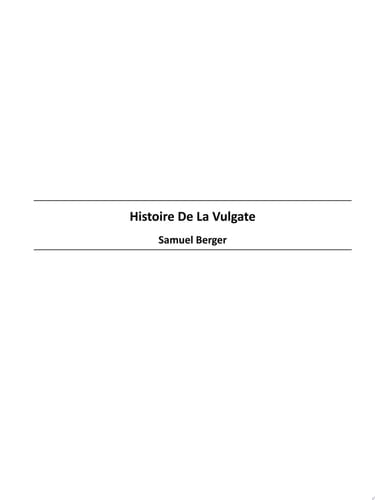 Histoire De La Vulgate