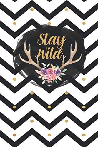 Stay Wild: Striped Notebook with Rustic Floral Antlers (6x9)