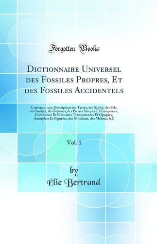 Dictionnaire Universel Des Fossiles Propres, Et Des Fossiles Accidentels, Vol. 1 Contenant Une Description Des Terres, Des Sables, Des Sels, Des Soufres, Des Bitumes, Des Pierres Simples Et Composées, Communes Et Prétieuses Transparentes Et Opaques, Am