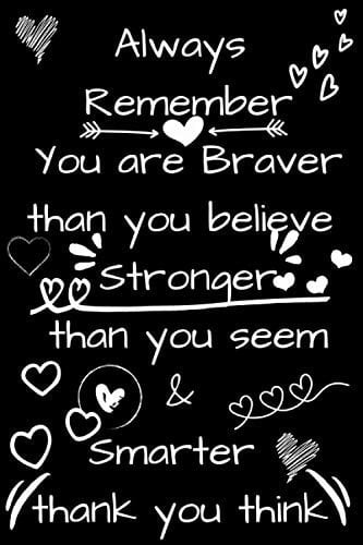 Always Remember You are Braver than you believe Stronger than you seem and Smarter thank you think: inspirational journal for women
