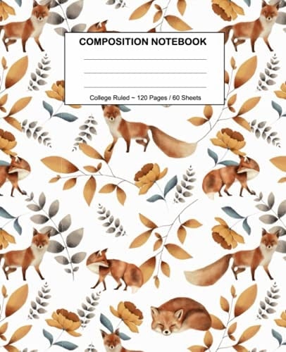 Composition Notebook Woodland Fox on a White Background, 7. 5 X 9. 25 , 120 Pages, College Ruled