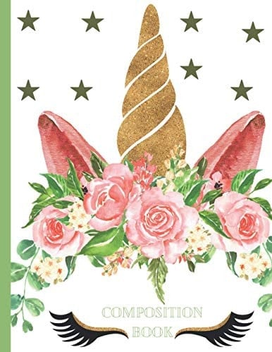 Composition Notebook: Wide Ruled Unicorn Flower