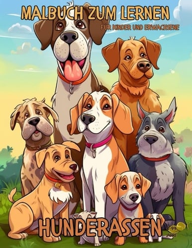 Malbuch für Kinder und Erwachsene - 52 verschiedene Hunderassen zum Ausmalen und Lernen, geeignet als Lernbuch ab 4 Jahren. Perfektes Geschenk für Kinder (German Edition)