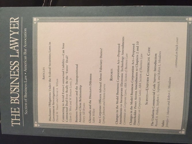 The Business Lawyer August 2009 Volume 64 Number 4