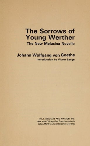 The Sorrows of Young Werther: The New Melusina Novelle