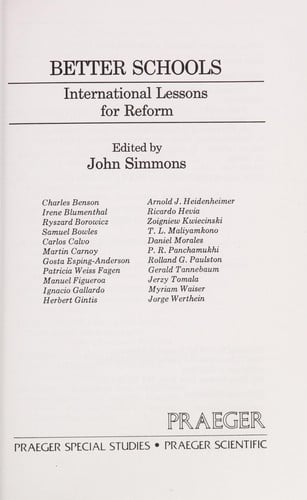 Better Schools: International Lessons for Reform