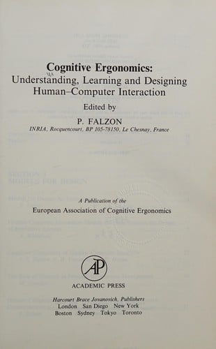 Cognitive Ergonomics: Understanding, Learning and Designing Human-Computer Interaction