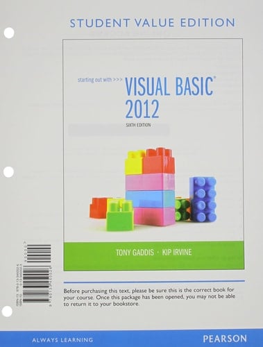 Starting Out with Visual Basic, Student Value Edition