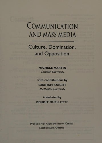 Communication and Mass Media: Culture, Domination and Opposition