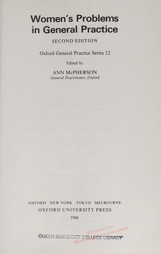 Women's Problems in General Practice (Oxford General Practice Series, 12)