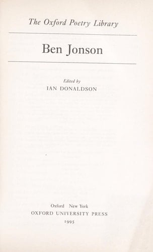 Ben Jonson (Oxford Poetry Library)