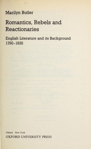 Romantics, Rebels and Reactionaries: English Literature and its Background 1760-1830 (OPUS)
