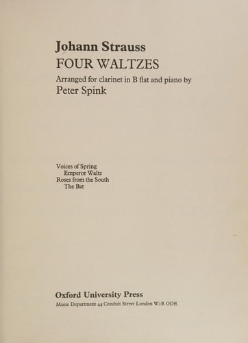 Four Waltzes Arranged for Clarinet in B Flat and Piano