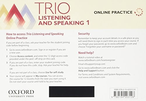 Trio Listening and Speaking Level One Online Practice Access Code Card