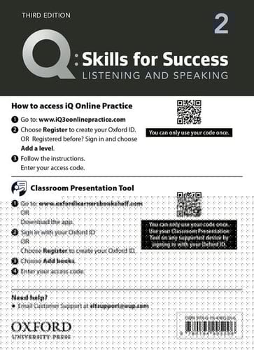 Q3e 2 Listening and Speaking IQ and Classroom Presentation Tool: Teacher Access Code Card Pack