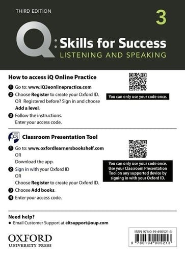 Q3e 3 Listening and Speaking IQ and Classroom Presentation Tool: Teacher Access Code Card Pack