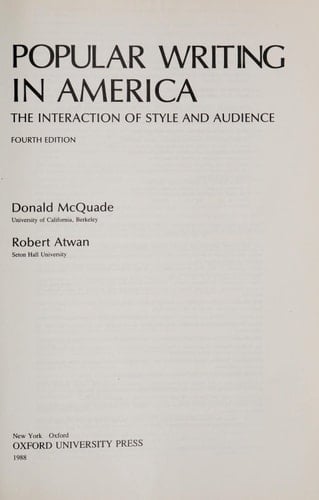 Popular Writing in America: The Interaction of Style and Audience