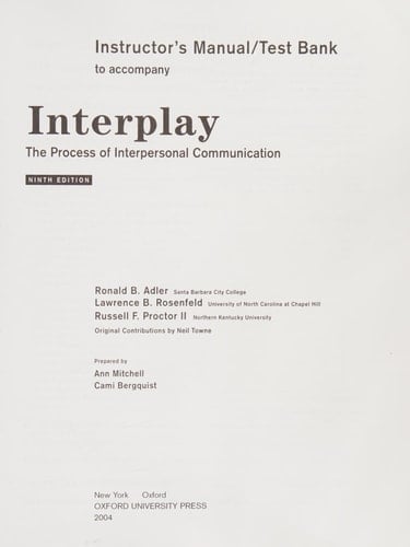 Instructor's Manual/Test Bank to Accompany Interplay, Ninth Edition