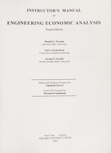 Instructor's Manual for Engineering Economic Analysis, 9th Ed.