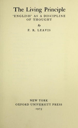 The living principle: English as a discipline of thought