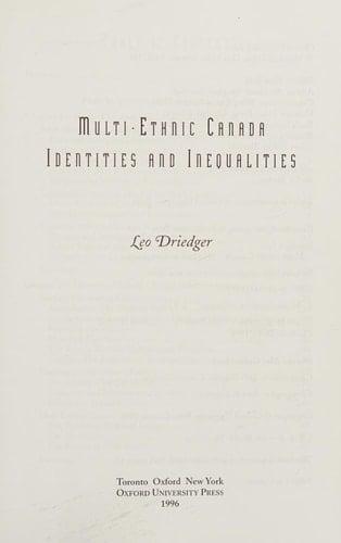 Multi-Ethnic Canada: Identities and Inequalities
