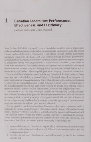 Canadian Federalism Performance, Effectiveness, and Legitimacy, Third Editiojn
