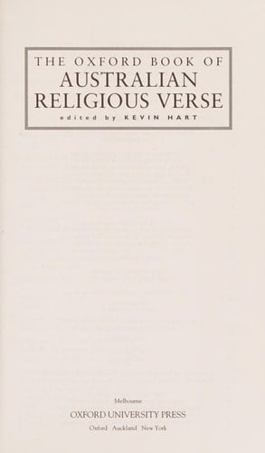 The Oxford Book of Australian Religious Verse (Oxford Books of Verse)