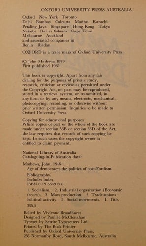 Age of Democracy: The Politics of Post-Fordism