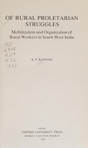 Of Rural Proletarian Struggles: Mobilization and Organization of Rural Workers in South-West India
